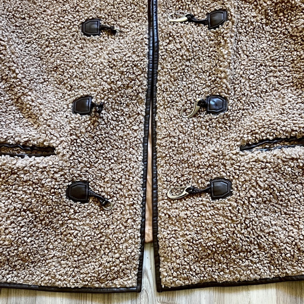 Avec Les Filles Faux Fur Toggle Coat Sherpa Shearling Brown - Picture 14 of 16
